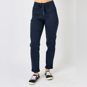 Judy Blue High Waisted Garment Dyed Navy Blue Cuffed Jogger Denim
